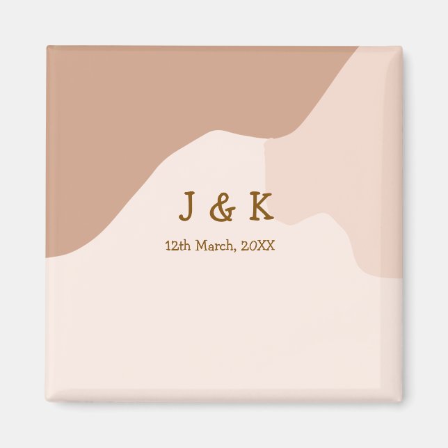 Beige boho curvy orange wedding name date magnet (Front)