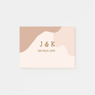 Beige boho curvy orange wedding name date post-it notes