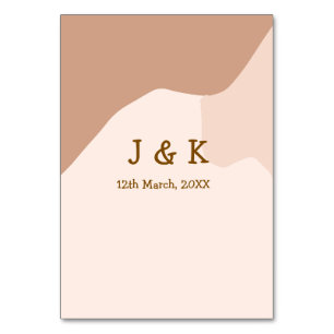 Beige boho curvy orange wedding name date table number