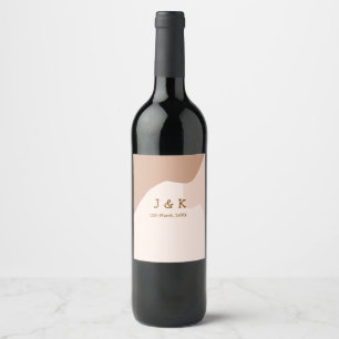 Beige boho curvy orange wedding name date wine label