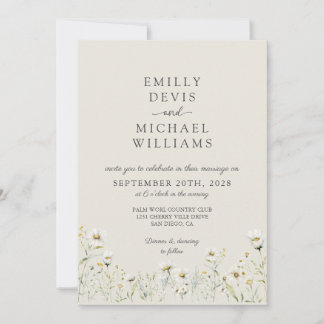 Beige Boho Daisy Wildflower Garden Wedding Invitation