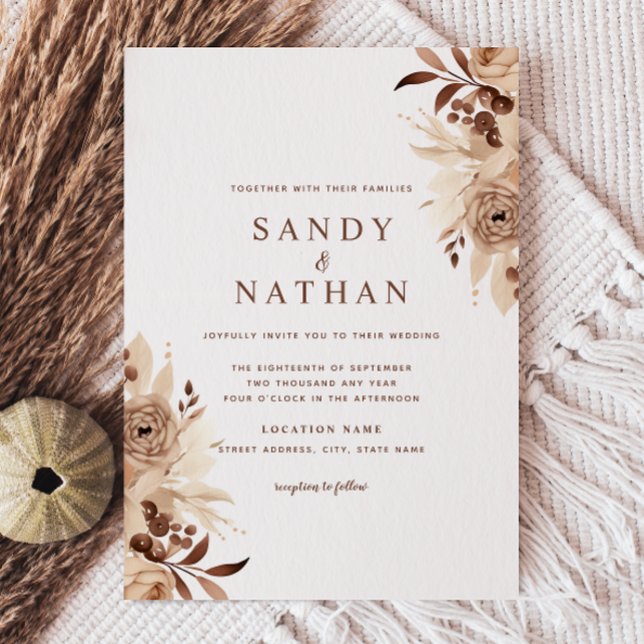 Beige Boho Floral Wedding Invitation (Creator Uploaded)