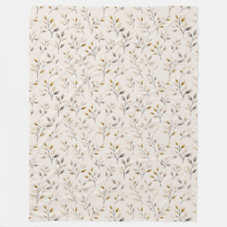 Beige Boho Neutral Botanical Cream Leaves Pattern Fleece Blanket