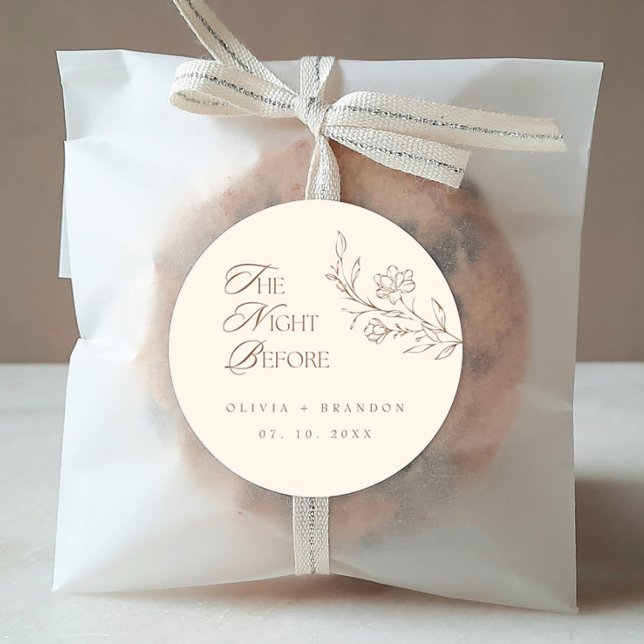 Beige Boho Night Before Rehearsal Dinner Wedding Classic Round Sticker (Creator Uploaded)