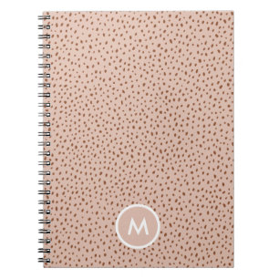 Beige & Boho Terracotta Brown Dots Monogram Notebook