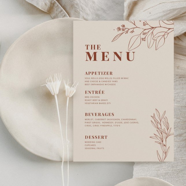 Beige Boho Wedding Menu with floral artwork (Creator Uploaded)