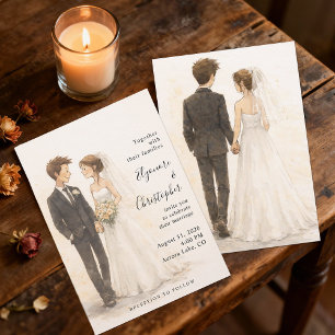 Beige Boho Whimsical Watercolor Wedding Invitation