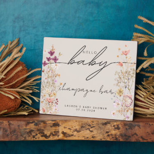 Beige boho wildflower baby shower tabletop sign plaque