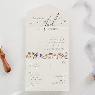Beige Boho Wildflower Simple Casual Seal and Send All In One Invitation