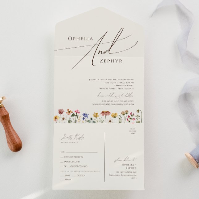 Beige Boho Wildflower Simple Casual Seal and Send All In One Invitation (Creator Uploaded)