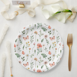 Beige Boho Wildflowers Patterned Paper Plates