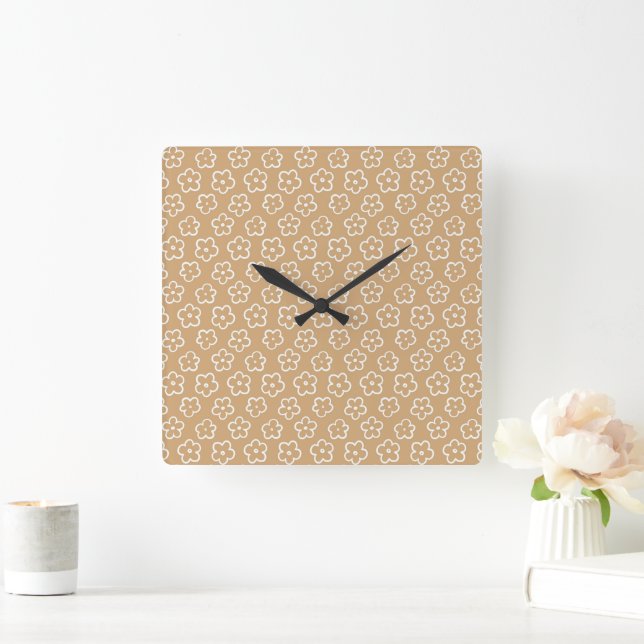 Beige Bold Y2K Wildflower Vibrant Home Decor Square Wall Clock (Home)