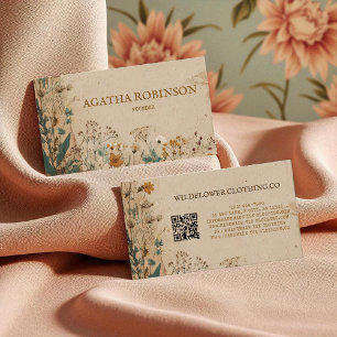 Beige Border Rustic Boho Wildflower Clothing Business Card