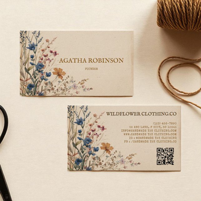 Beige Border Rustic Boho Wildflower Clothing Business Card (Beige Border Rustic Boho Wildflower Clothing Business Card)