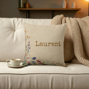 Beige Border Rustic Boho Wildflower Cushion