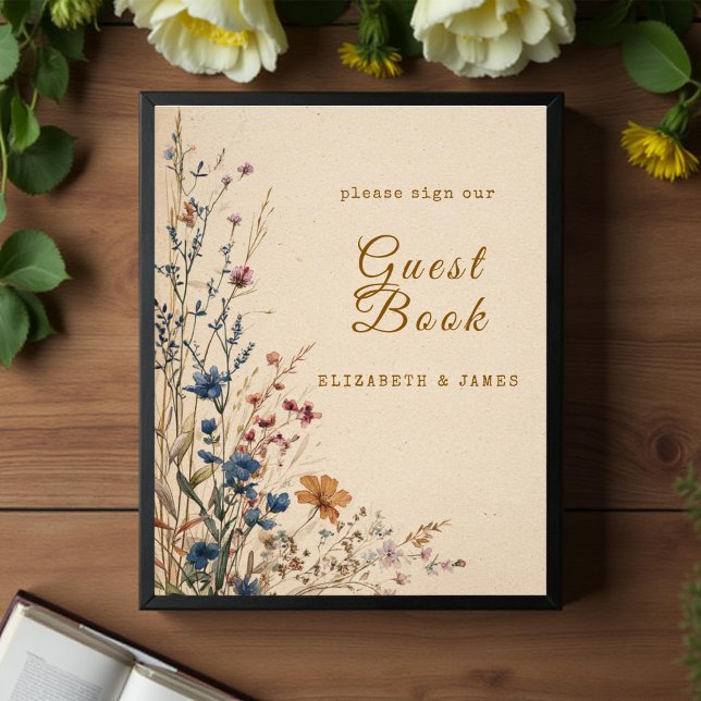 Beige Border Rustic Boho Wildflower GuestBook Sign (Creator Uploaded)