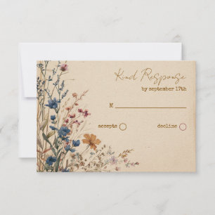 Beige Border Rustic Boho Wildflower QR Code RSVP Card