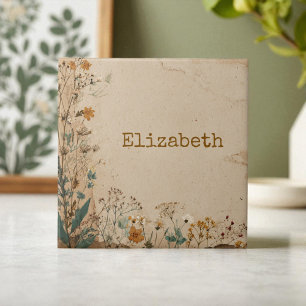 Beige Border Rustic Boho Wildflower  Tile