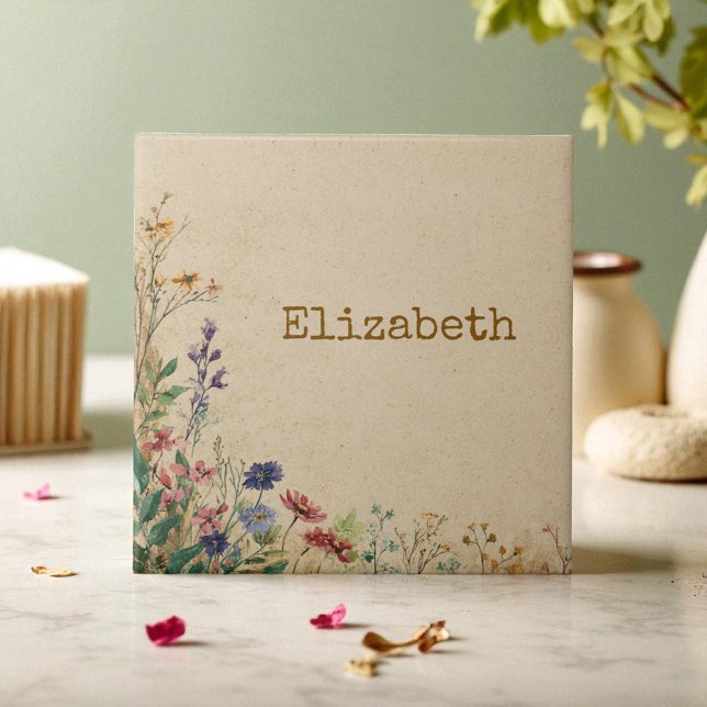 Beige Border Rustic Boho Wildflower  Tile (Beige Border Rustic Boho Wildflower Ceramic Tile)
