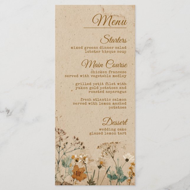 Beige Border Rustic Boho Wildflower Wedding Menu (Front)