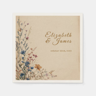 Beige Border Rustic Boho Wildflower Wedding Napkin