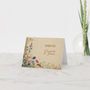 Beige Border Rustic Boho Wildflower Wedding Thank You Card