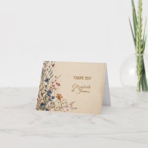 Beige Border Rustic Boho Wildflower Wedding Thank You Card