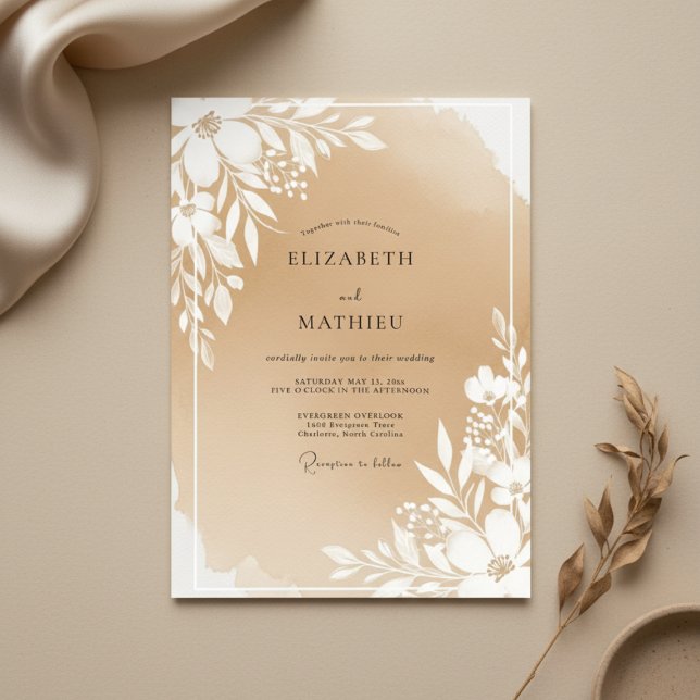 Beige Botanical Blossom Wedding Invitation (Creator Uploaded)