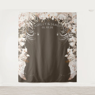 Beige botanical floral garden wedding backdrop tapestry