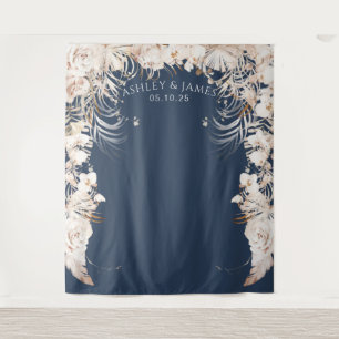 Beige botanical floral garden wedding backdrop tapestry