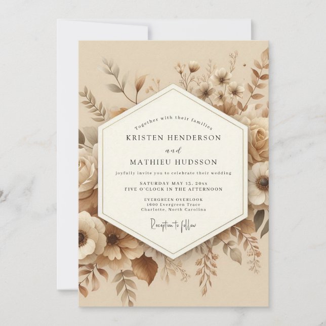 Beige Botanical Romantic Wedding Invitation (Front)