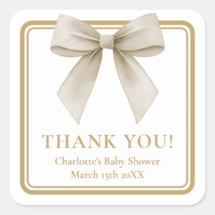 Beige Bow Baby Shower Thank You Favor Label
