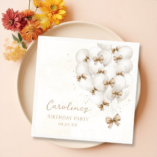 Beige Bow Balloons Birthday Napkins