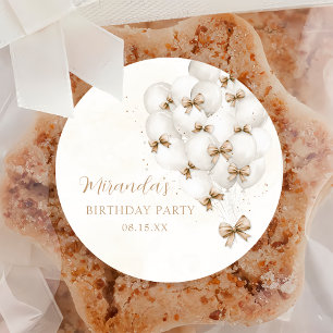 Beige Bow Balloons Birthday Sticker