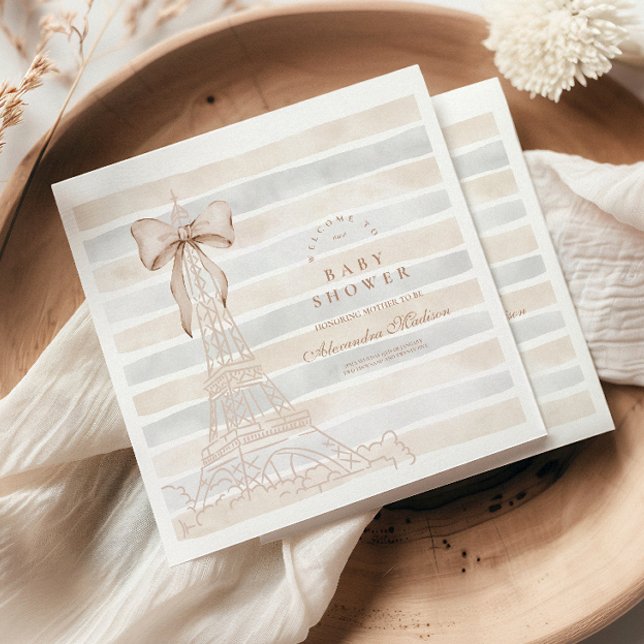 Beige Bow Bonjour Bebe Baby Shower Napkin (Creator Uploaded)