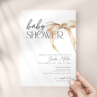Beige Bow Coquette Baby Shower Invitation