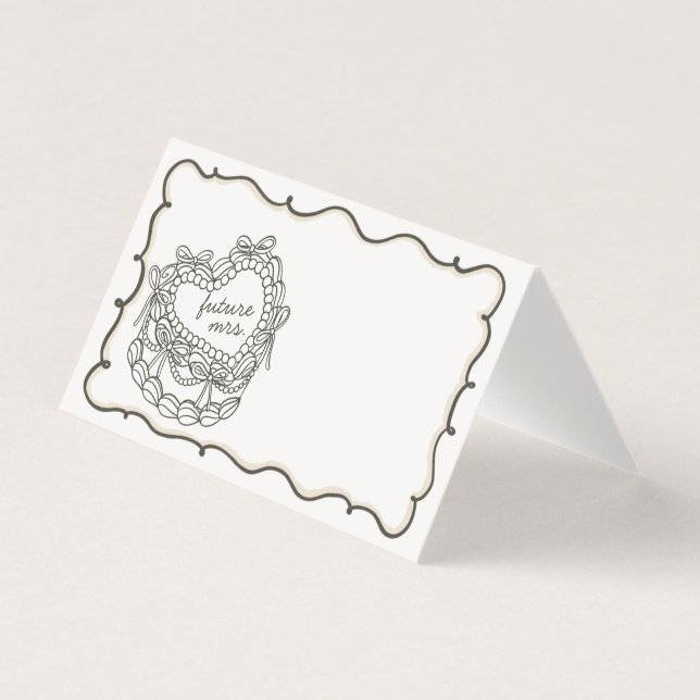 Beige Bow Coquette Cake Bridal Shower Place Card (Front)