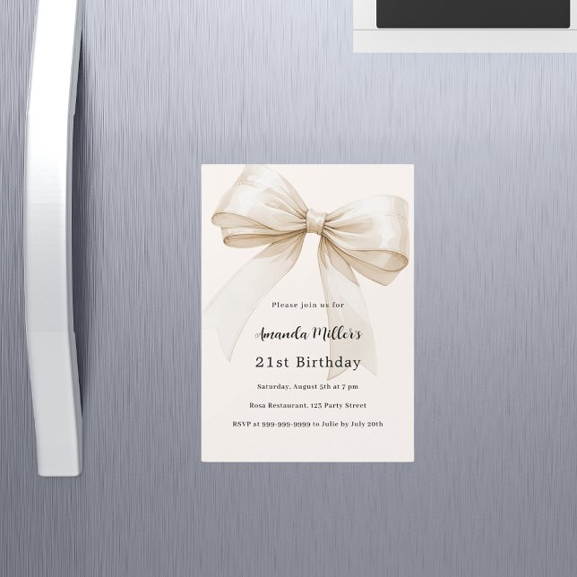 Beige bow elegant luxury birthday magnetic invitation (Creator Uploaded)