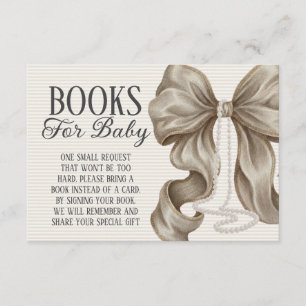 Beige Bow Girl Baby Shower Books For Baby Enclosure Card