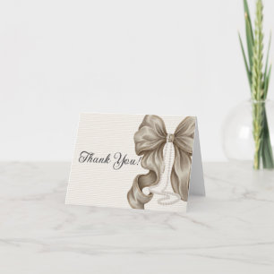 Beige Bow Girl Baby Shower  Thank You Card