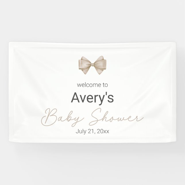 Beige Bow Modern Boho Baby Shower  Banner (Horizontal)