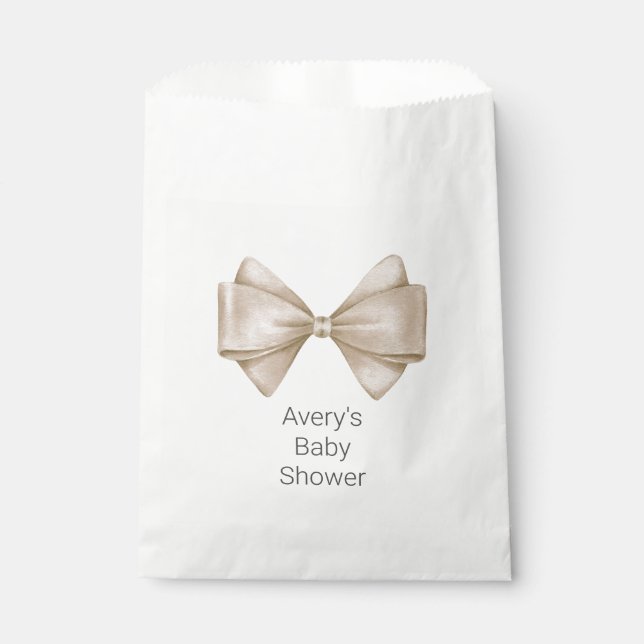 Beige Bow Modern Boho Baby Shower Favour Bags (Front)