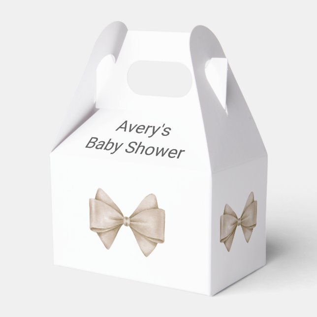 Beige Bow Modern Boho Baby Shower Favour Box (Front Side)