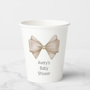 Beige Bow Modern Boho Baby Shower Paper Cups