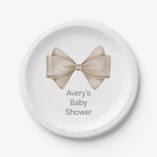 Beige Bow Modern Boho Baby Shower Paper Plate