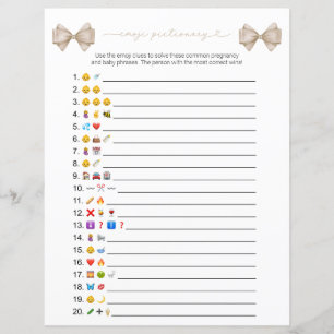 Beige Bow Modern Emoji Baby Shower Game