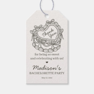 Beige Bow Retro Heart Coquette Cake Bachelorette Gift Tags