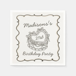 Beige Bow Retro Heart Coquette Cake Birthday Napkin