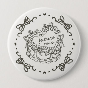 Beige Bow Retro Heart Coquette Cake Bridal Showe 10 Cm Round Badge