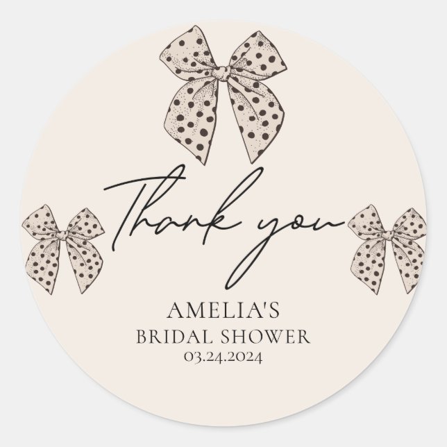 Beige bow She'sTying the Knot Bridal Shower  Classic Round Sticker (Front)